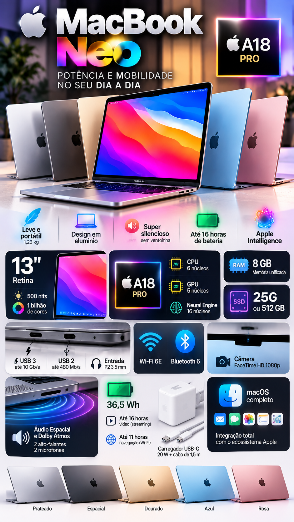 MacBook Neo A18 Pro Vale a Pena? Ficha Técnica, 8GB, 256GB/512GB e Onde Comprar